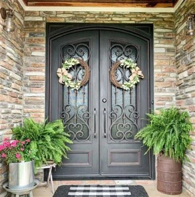 Edinstvena železna roža zlate barve, sprednji vhod, zunanja ročno izdelana dvojna vrata iz kovanega železa